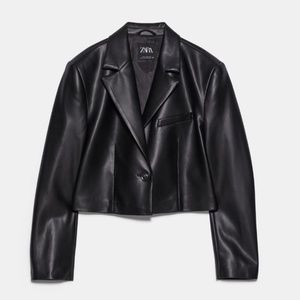 ZARA cropped leather blazer.